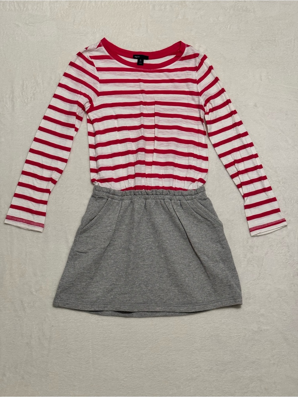 GAP Pink & White Striped Top with Gray Skirt Casual Dress